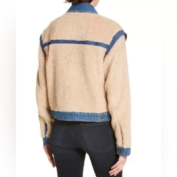 💔 SOLD Veronica Beard POTTER CROPPED DENIM-TRIM SHERPA JACKET IN OATMEAL S - Picture 5 of 8